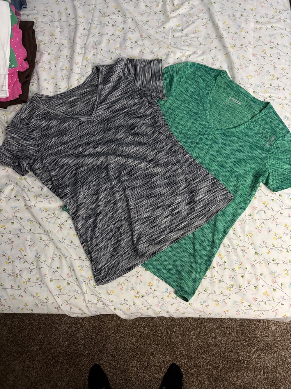 Active Heathered V-Neck Tee Pair - Black/Gray & Green Reebok (Bundle)